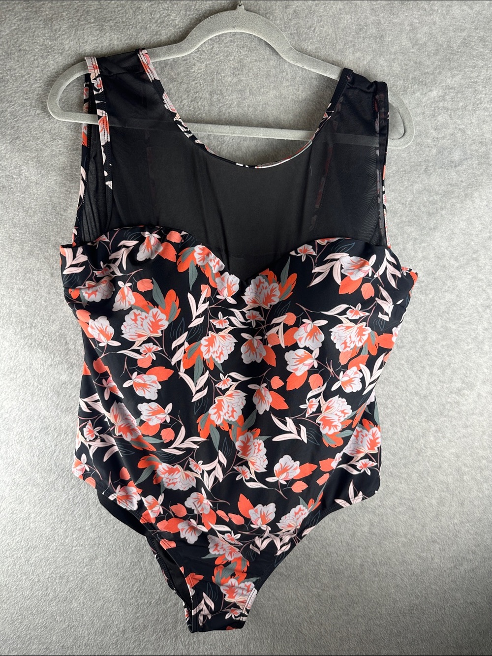 NWOT Black Floral One-Piece Swimsuit with Coral & White Blooms